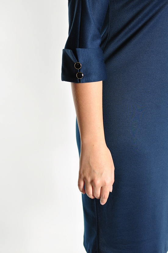 Темно-синее платье 8166-6 облегающее с рукавами три четверти купить оптом в FORUS