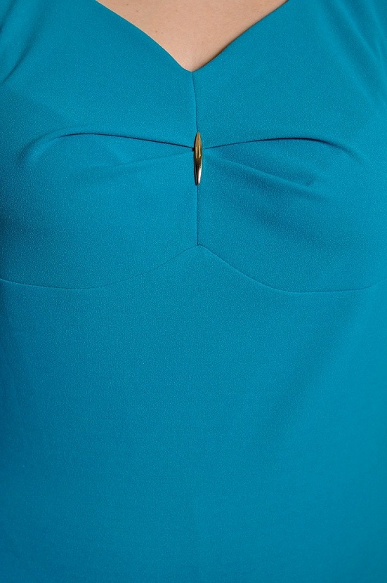 Лазурное платье 8076-30 с v-образным вырезом и длинными рукавами купить оптом в FORUS