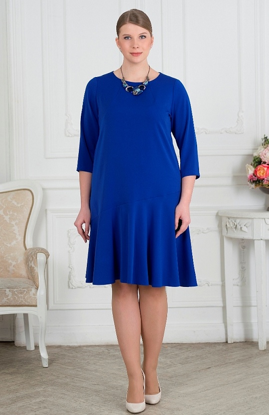 Ультрамариновое платье 8092-17 с рукавами три четверти и юбкой годе купить оптом в FORUS