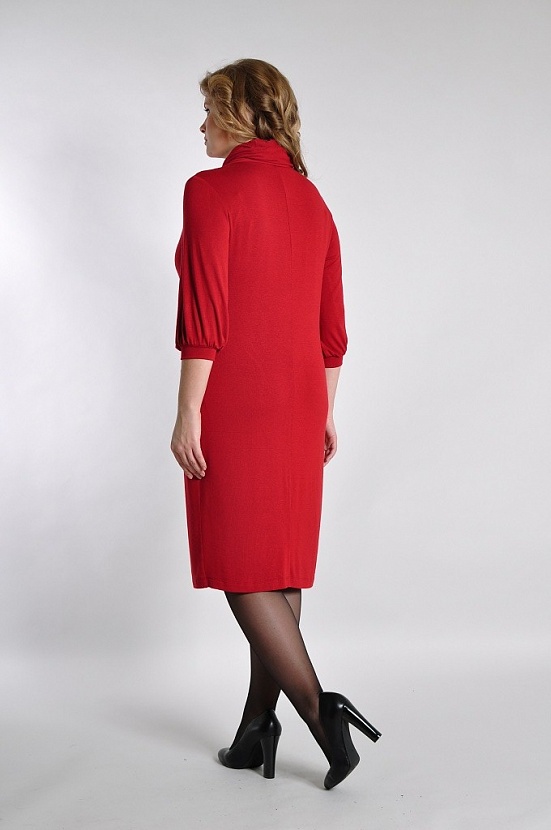 Красное платье 8067-67 с хомутом и рукавами три четверти на манжете оптом купить в FORUS