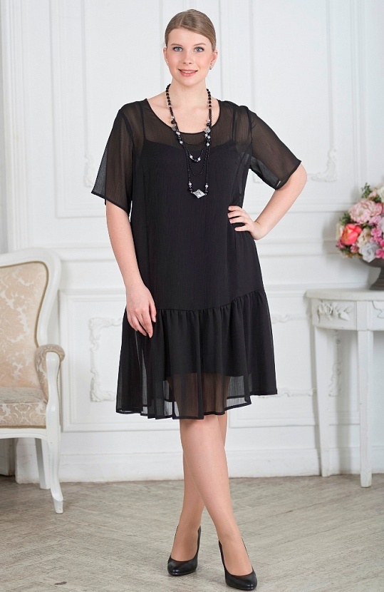 Черное платье полупрозрачное 8106-1 свободного покроя купить оптом в FORUS