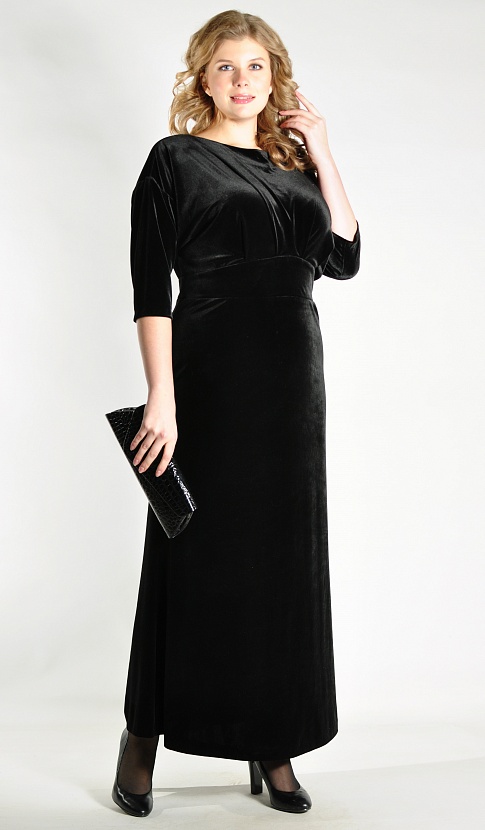Вечернее черное платье длины макси 13358-1 бархатное с рукавом три четверти купить оптом в FORUS