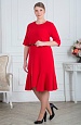 Красное платье 8086-53 с тонким черным поясом и юбкой годе купить оптом в FORUS