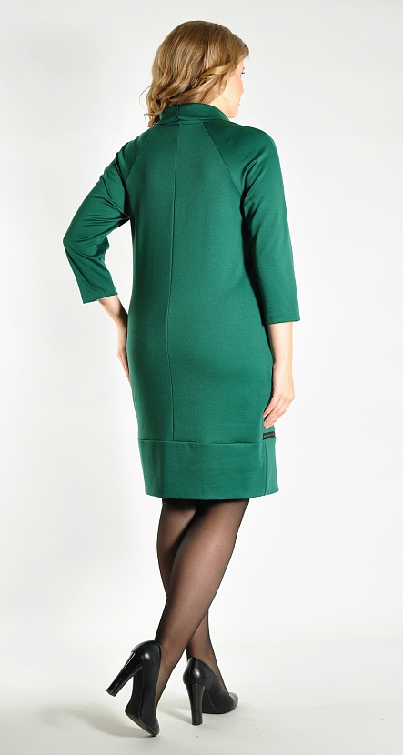 Темно-зеленое прямое платье 8186-35 с хомутом и молниями внизу купить оптом в FORUS