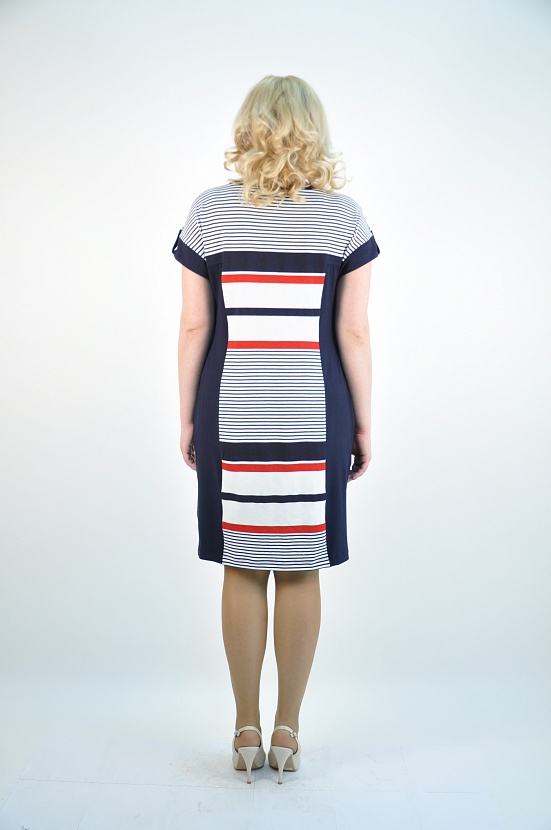 Сине-белое платье 3279-A в горизонтальную полоску с короткими рукавами купить оптом в FORUS