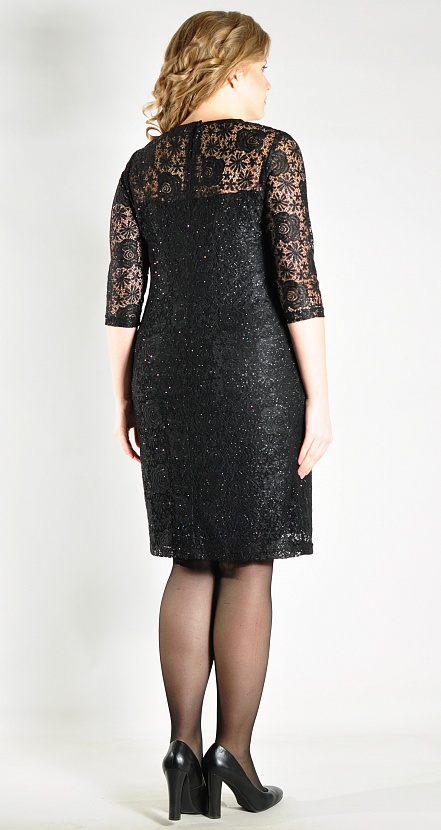 Черное кружевное платье с люрексом 8065/11 и рукавами три четверти купить оптом в FORUS