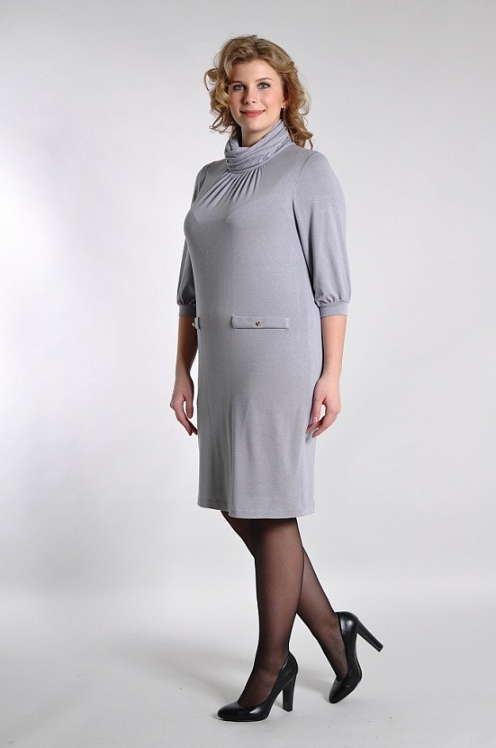 Светло-серое платье 8067-10 с воротником хомут и рукавами три четверти купить оптом в FORUS