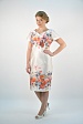 Белое атласное платье 5017-А в цветочек с v-образным вырезом купить оптом в FORUS