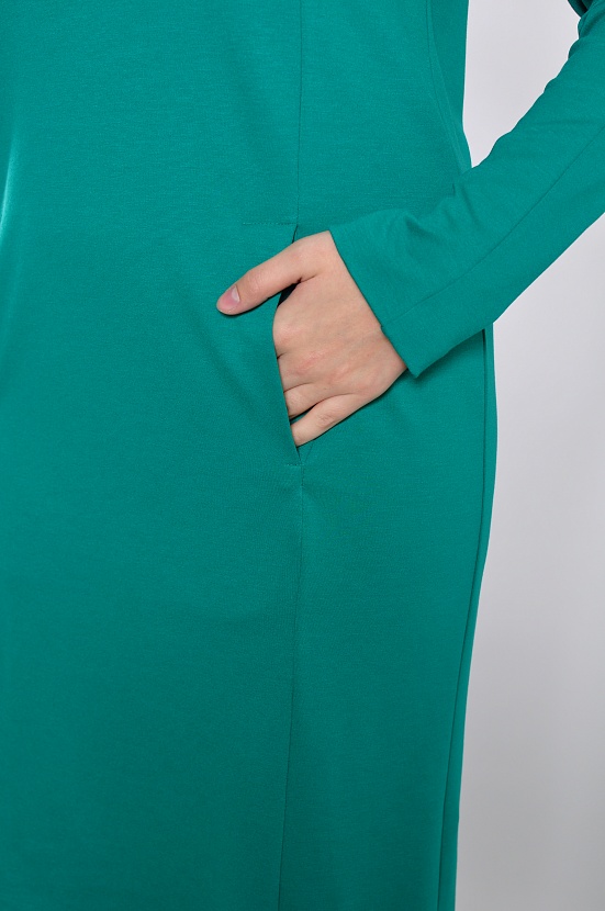 Лазурное прямое платье 8033-12 с длинными рукавами и втачными карманами оптом купить в FORUS