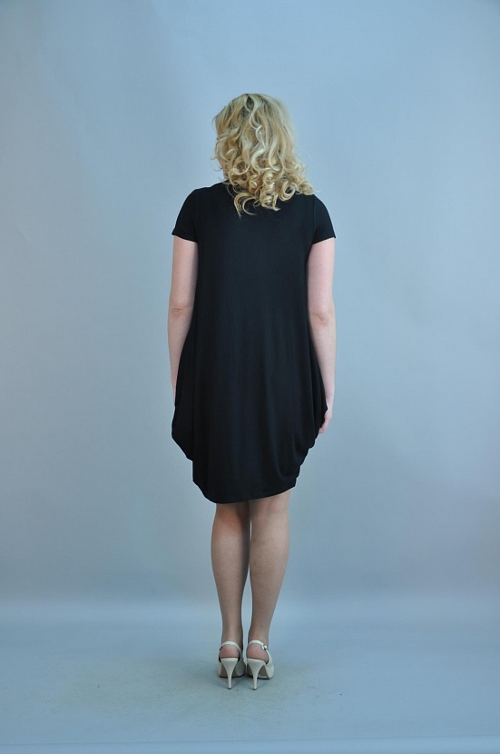 Легкое черное летнее платье 3187к-1 с коротким рукавом, карманами и широкой юбкой купить оптом