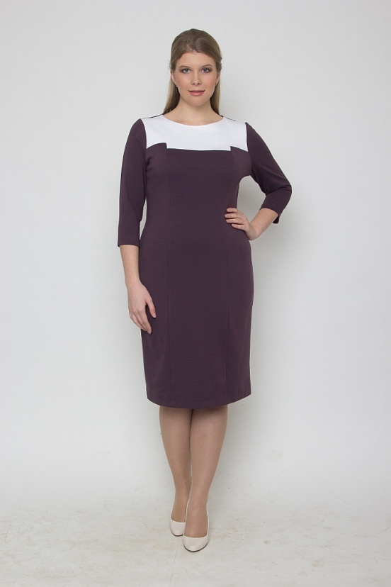 Фиолетовое платье 3314-29 с белой вставкой на груди и рукавом три четверти купить оптом в FORUS