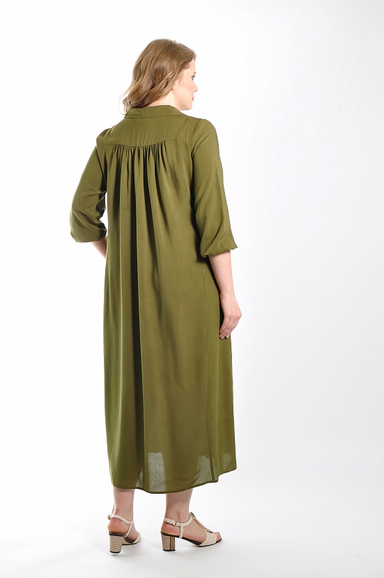 Оливковое платье 8248/33 с отложным воротом и рукавами три четверти купить оптом в FORUS