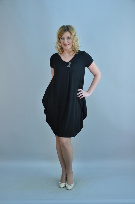 Легкое черное летнее платье 3187к-1 с коротким рукавом, карманами и широкой юбкой купить оптом