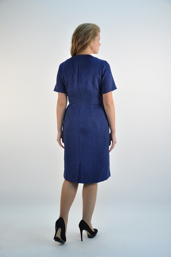 Синее классическое платье 3308-A с квадратным вырезом купить оптом в FORUS