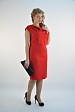 Красное платье миди 3307-5 с воротником качели и короткими рукавами купить оптом в FORUS