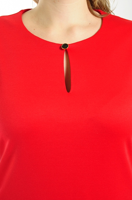 Красное приталенное платье 8166-38 с рукавами три четверти на манжетах купить оптом в FORUS