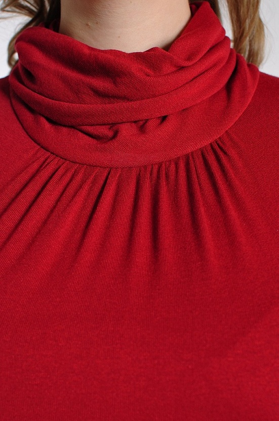 Красное платье 8067-67 с хомутом и рукавами три четверти на манжете оптом купить в FORUS