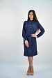Синее платье-рубашка 5006-28 с поясом на талии с длинными рукавами на манжетах купить оптом в FORUS