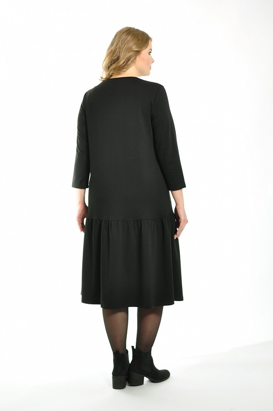 Черное платье 8212-1 с завышенной талией и декорированными карманами купить оптом в FORUS